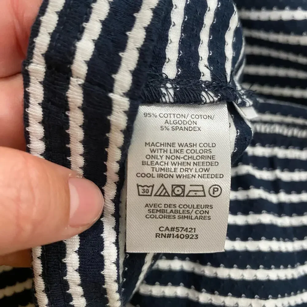 Loft Stripes Navy Blue & White Lightweight Double V Flounce Dress Sz Large - Picture 11 of 13